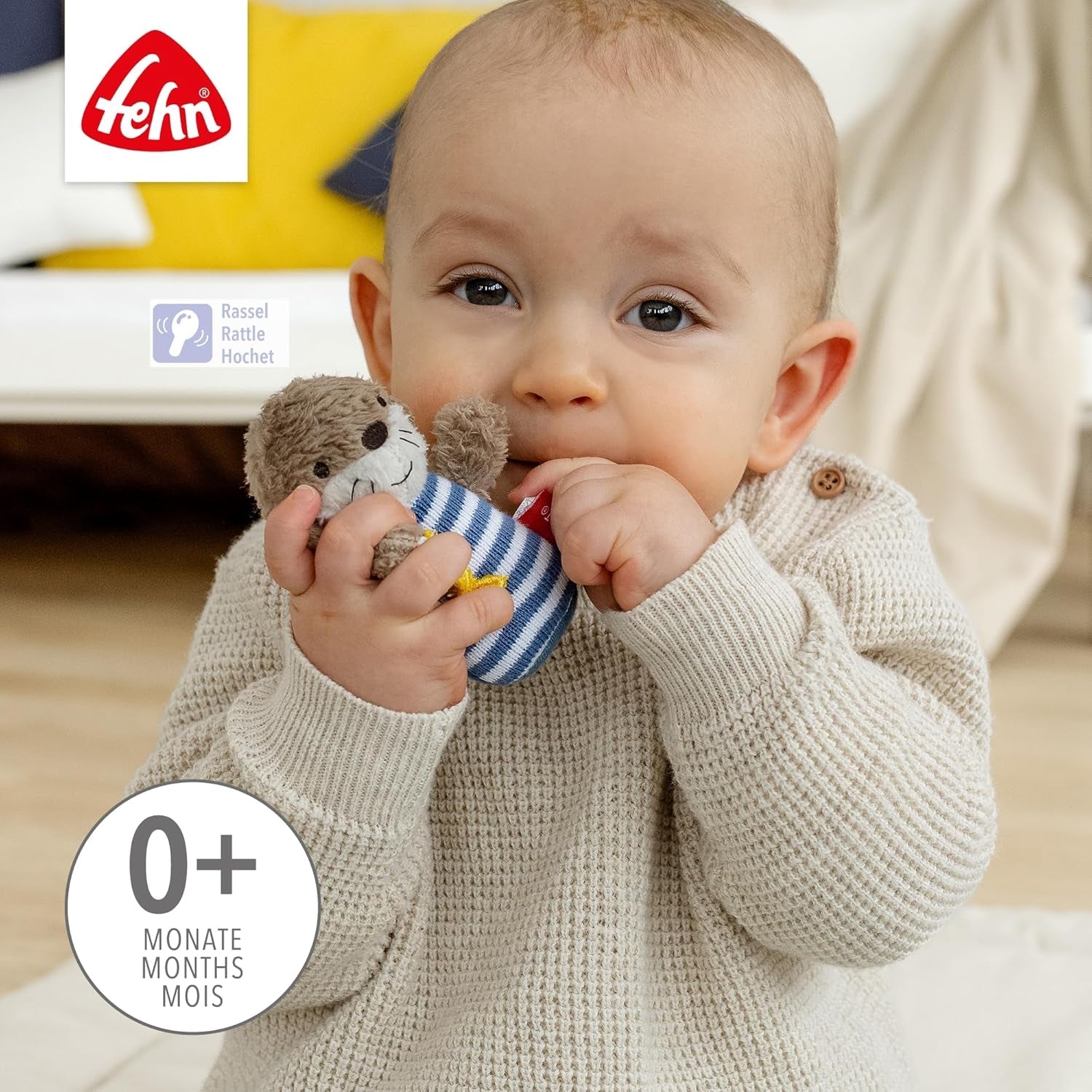 Mini grzechotka Wydra Fehn – mini zabawka do chwytania, do grzechotania, obmacywania i zabawy z miękkim, przytulnym zwierzątkiem z tkaniny – wiernym towarzyszem niemowląt i małych dzieci w wieku powyżej miesiąca Baby Toys Naty Shop