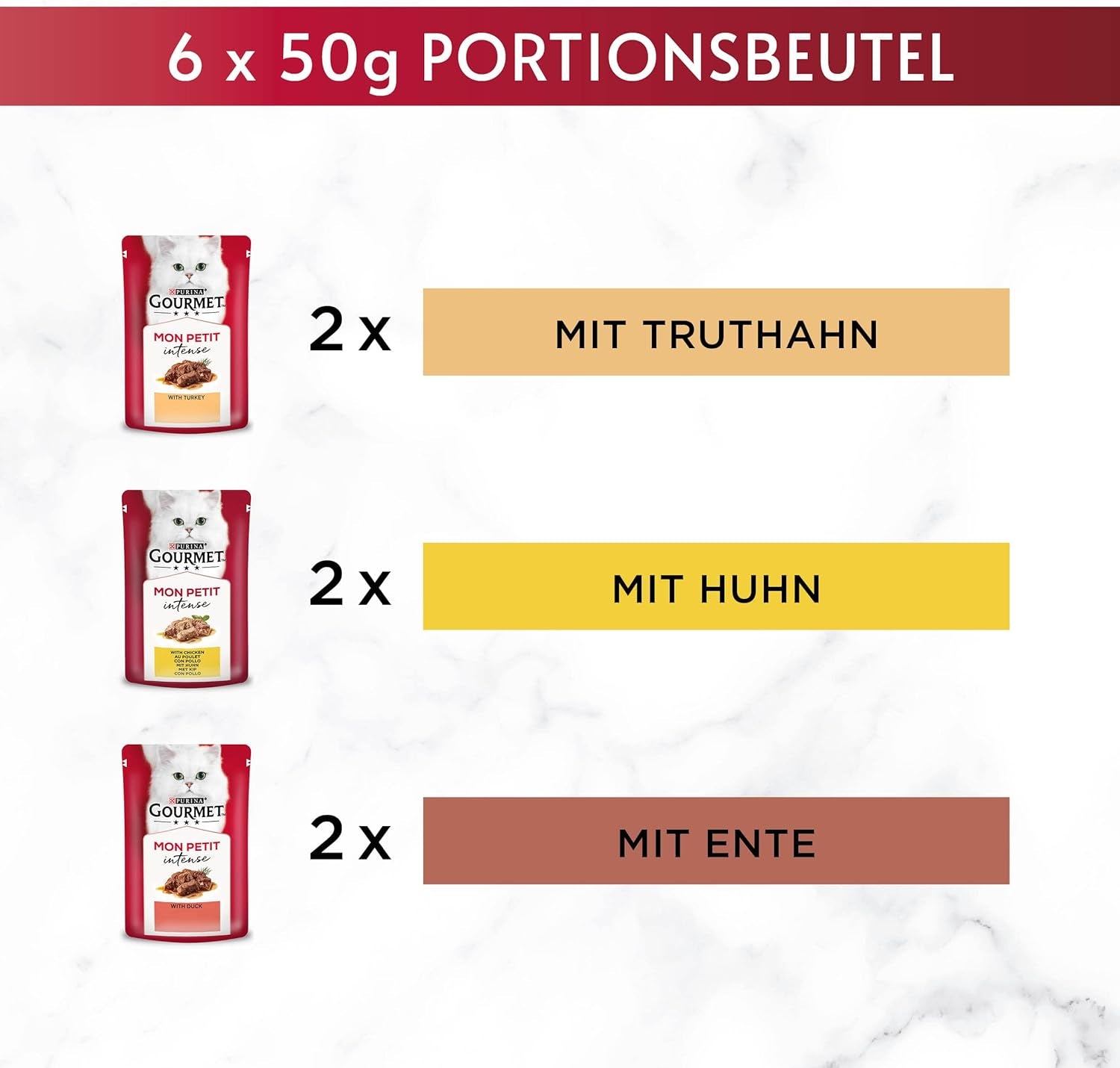 Gourmet Mon Petit Intensywna mokra karma dla kotów, odmiana dla drobiu, opakowanie 8 sztuk (8 x 6 saszetek po 50 g każda)