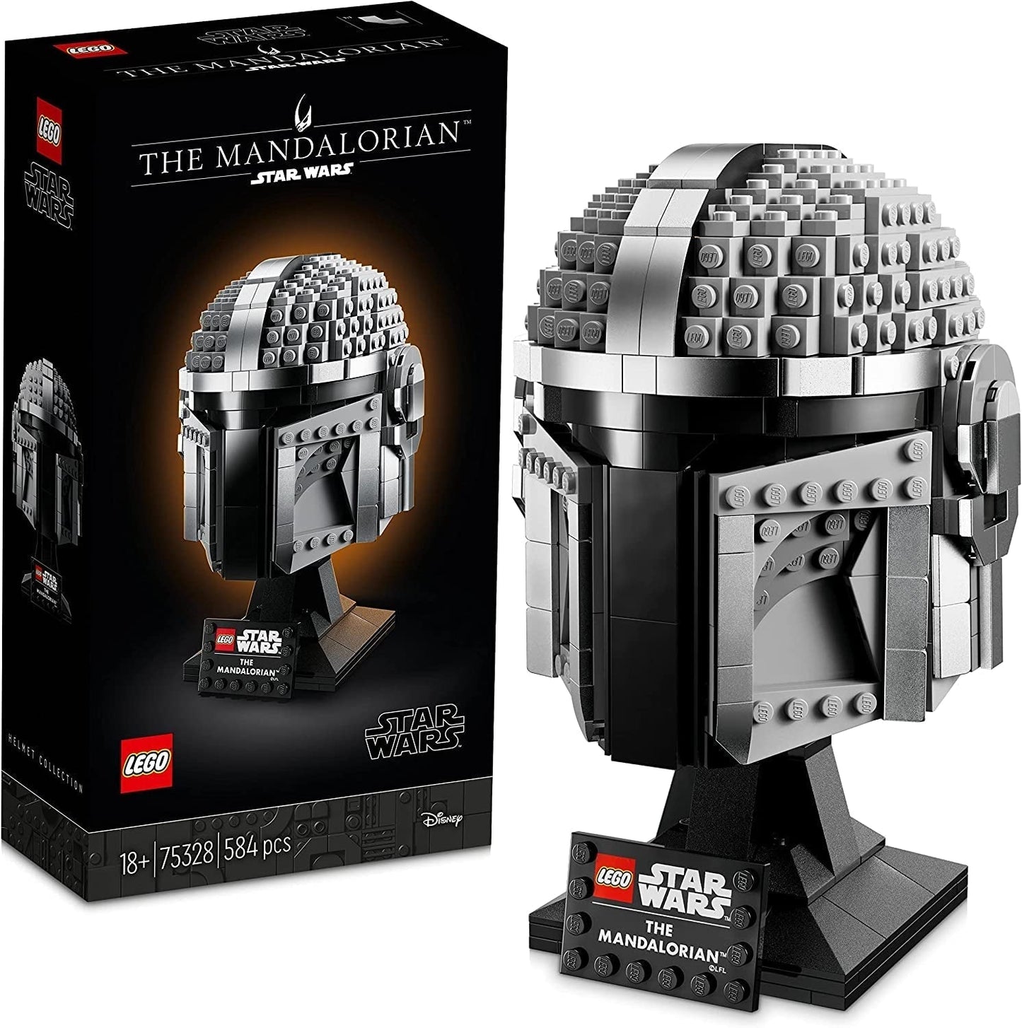 LEGO Star Wars Model hełmu Mandalorianina, dekoracja pokoju kolekcji i wspaniały prezent dla dorosłych, zestaw, mężczyźni, kobiety, mama, tata, pomysł na prezent z kolekcji 75328 Zestawy do budowania Besuche den LEGO-Store Single
