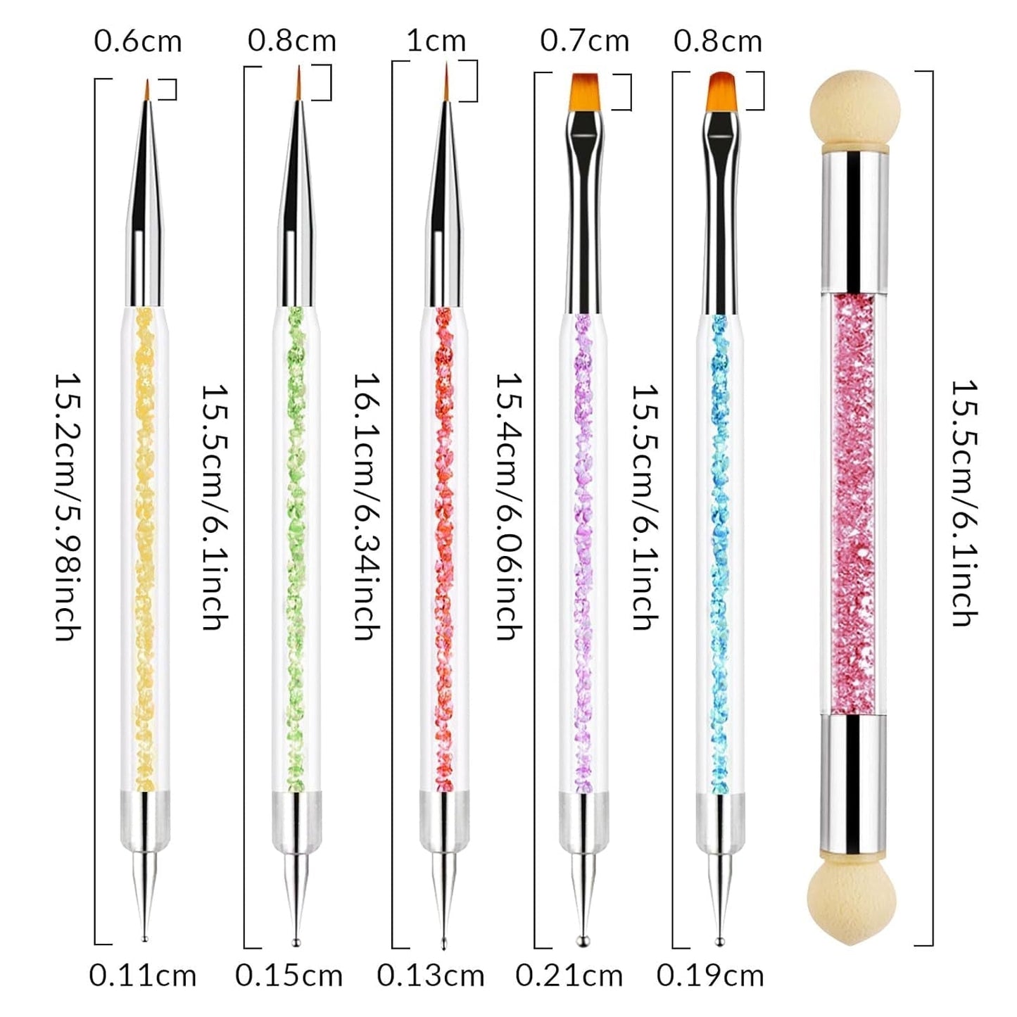 Sularpek 6 Stück Nagel Pinsel, Nail Art Pinsel, Pinsel Nageldesign, Nagel Pinsel Set, Nail Art Dotting Tools Mit 1 Gąbkowy aplikator w pędzelku, Nageldesign Zubehör Für DIY Nail Art Design