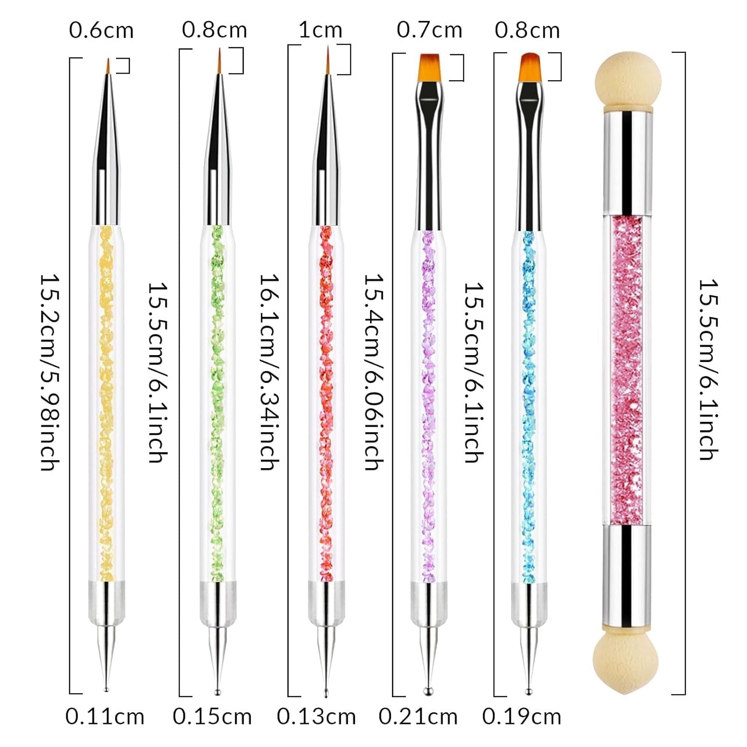 Sularpek 6 Stück Nagel Pinsel, Nail Art Pinsel, Pinsel Nageldesign, Nagel Pinsel Set, Nail Art Dotting Tools Mit 1 Gąbkowy aplikator w pędzelku, Nageldesign Zubehör Für DIY Nail Art Design