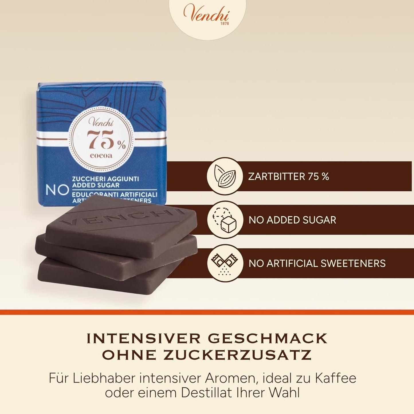 Venchi – Granblend Extra Black 75% BEZ dodatku cukru, 1 kg – BEZ sztucznych słodzików – Bezglutenowe – Wegańskie