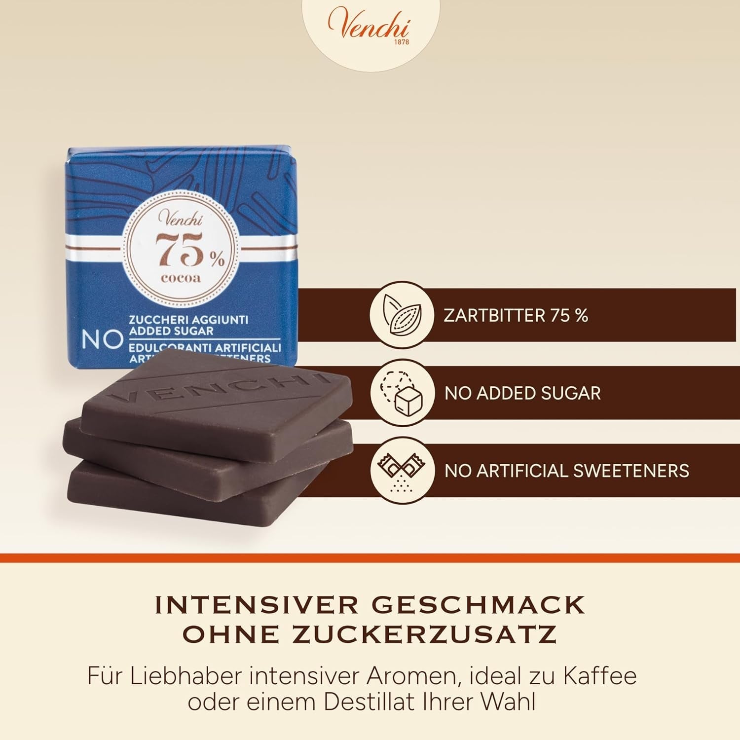 Venchi – Granblend Extra Black 75% BEZ dodatku cukru, 1 kg – BEZ sztucznych słodzików – Bezglutenowe – Wegańskie