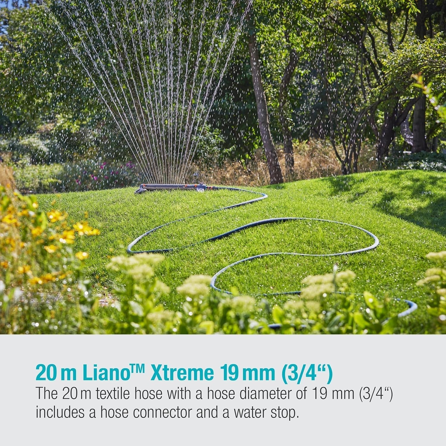 Gardena Liano Xtreme zestaw 3/4 cala, 20 m: wyjątkowo wytrzymały tekstylny wąż ogrodowy z lekkim, odpornym na warunki atmosferyczne wężem wewnętrznym z PVC (18480-20)