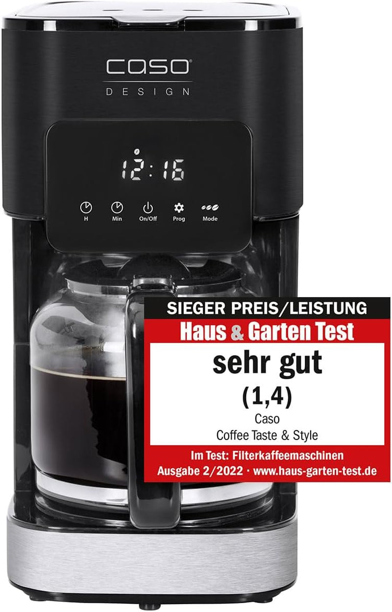 Ekspres CASO Coffee Taste and Style z filtrem stałym, 1,5 l, optymalna temperatura parzenia 92-96°C, system zapobiegający kapaniu, zoptymalizowana głowica zaparzająca, stal nierdzewna, 12 filiżanek