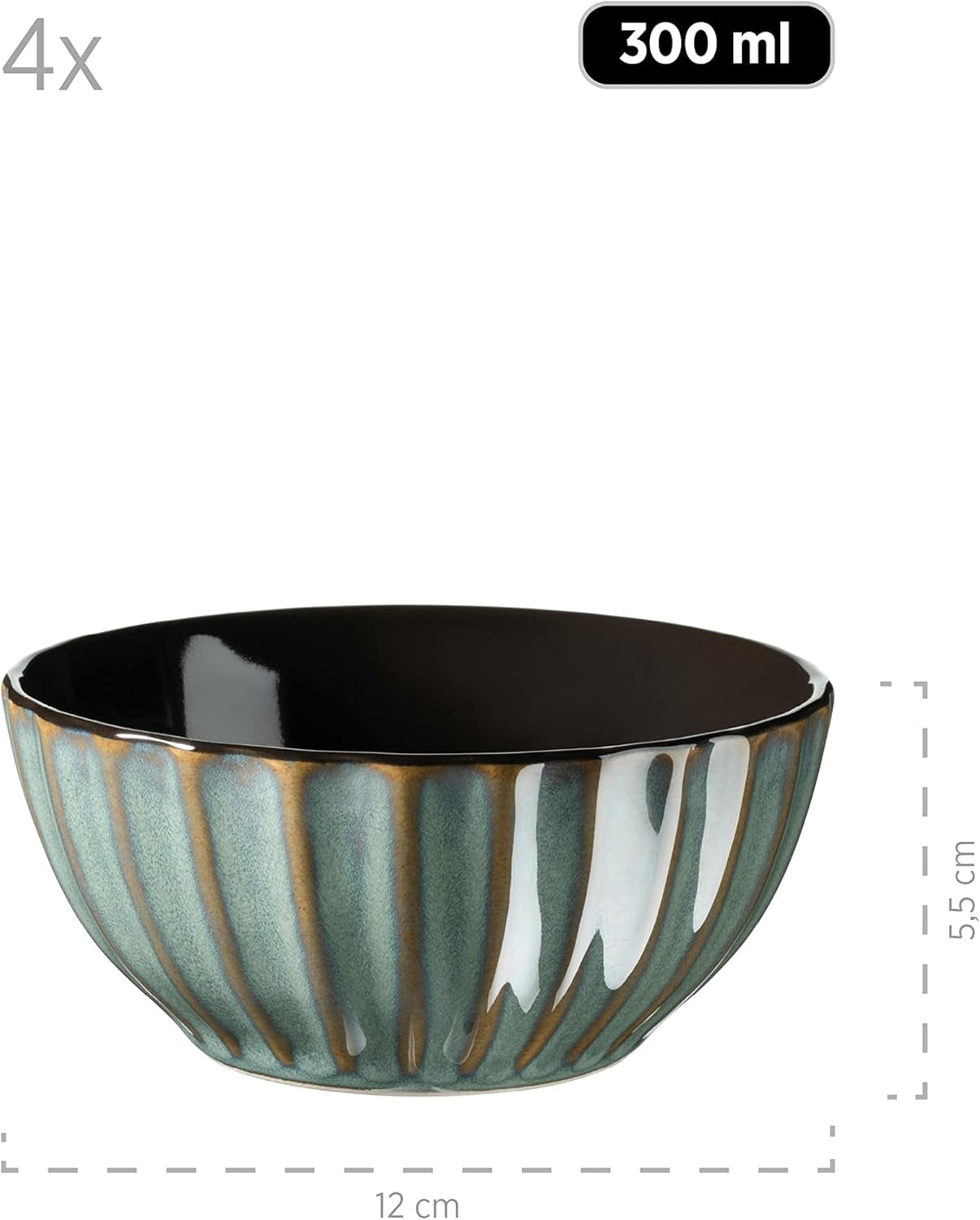 MĘSER 931966 Zestaw naczyń obiadowych z serii Confino dla 4 osób, nowoczesny wygląd vintage, ceramiczny zestaw śniadaniowy, 12 szt., kolor benzyny z czarnymi akcentami, kamionka