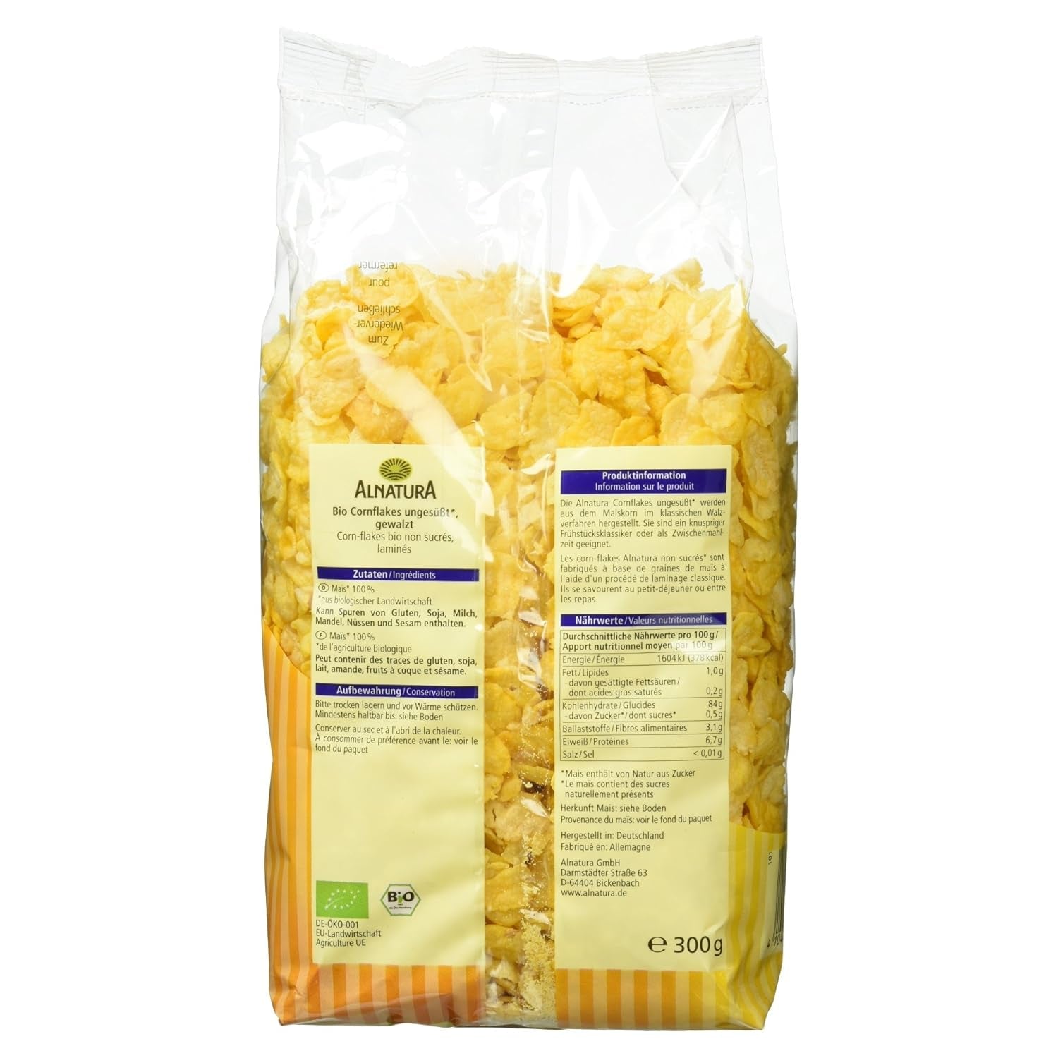 Bio płatki kukurydziane Ungeüßt, 300g płatków zbożowych Naty Shop