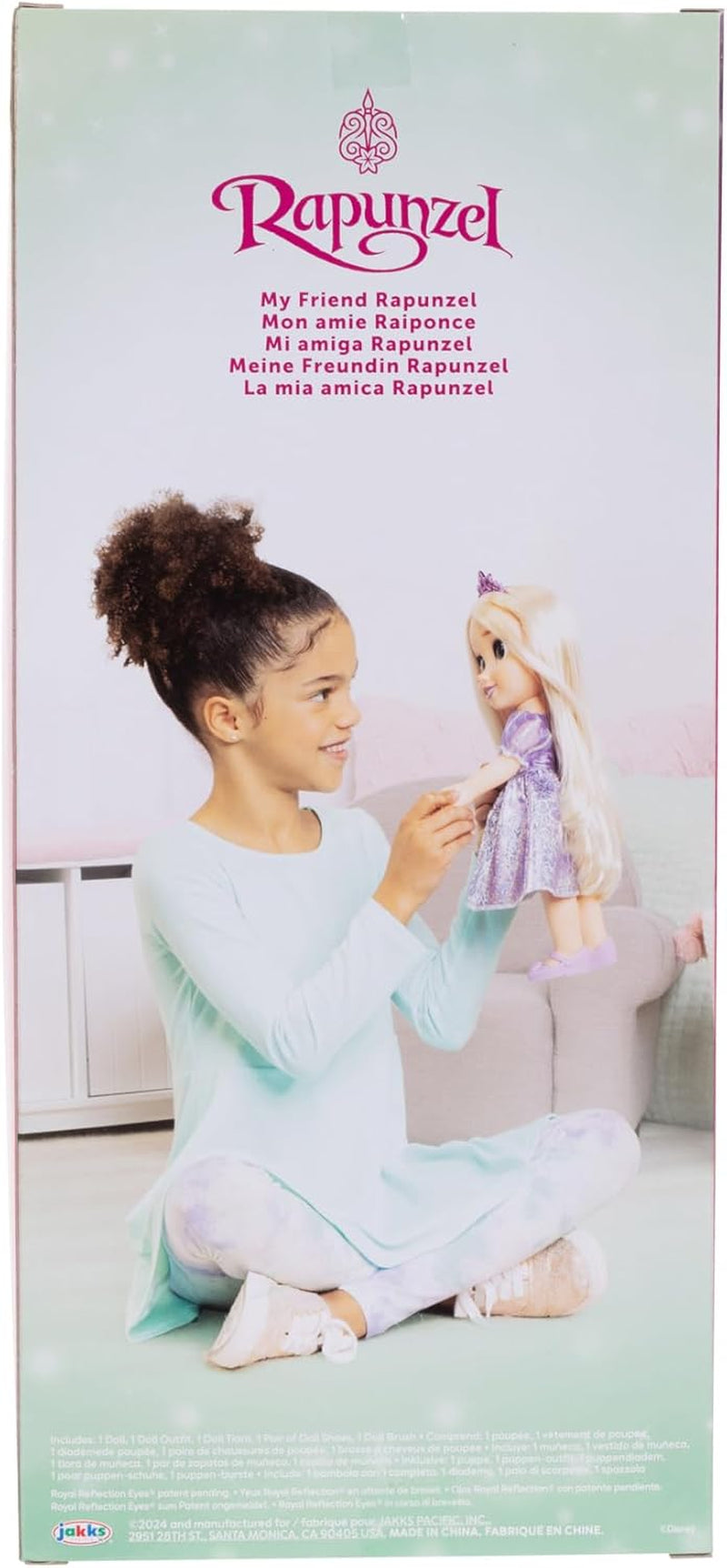 Lalka Disney Princess Roszpunka 35 cm, odblaskowe, brokatowe oczy, ruchome stawy, odpinana sukienka, buty, korona, długie blond włosy, dla dziewczynek w wieku 3+