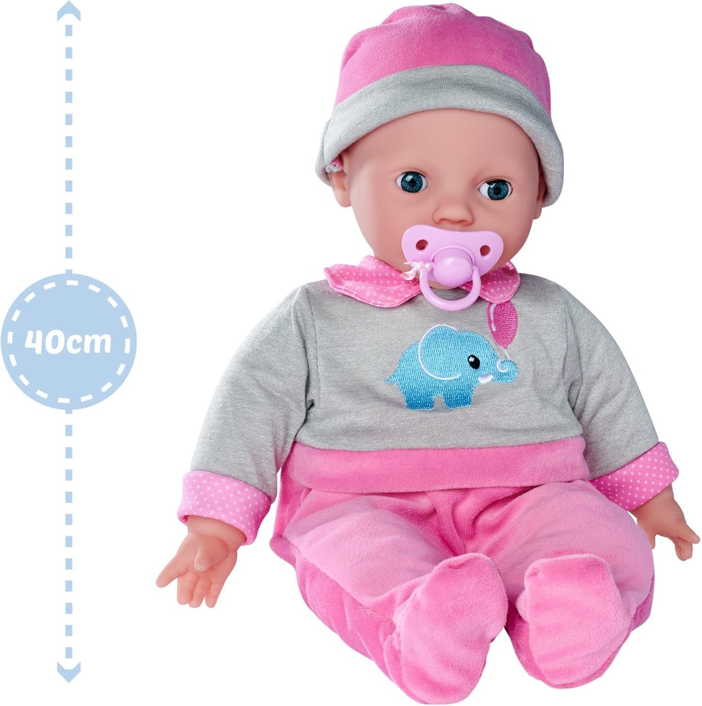 Simba 105140066 - Laura Interactive, lalka o miękkim ciele, o zaspanych oczach, bełkocząca przy ruchu, pijąca z butelki i zasypiająca, 40 cm, lalka bobas dla dzieci od 2 lat