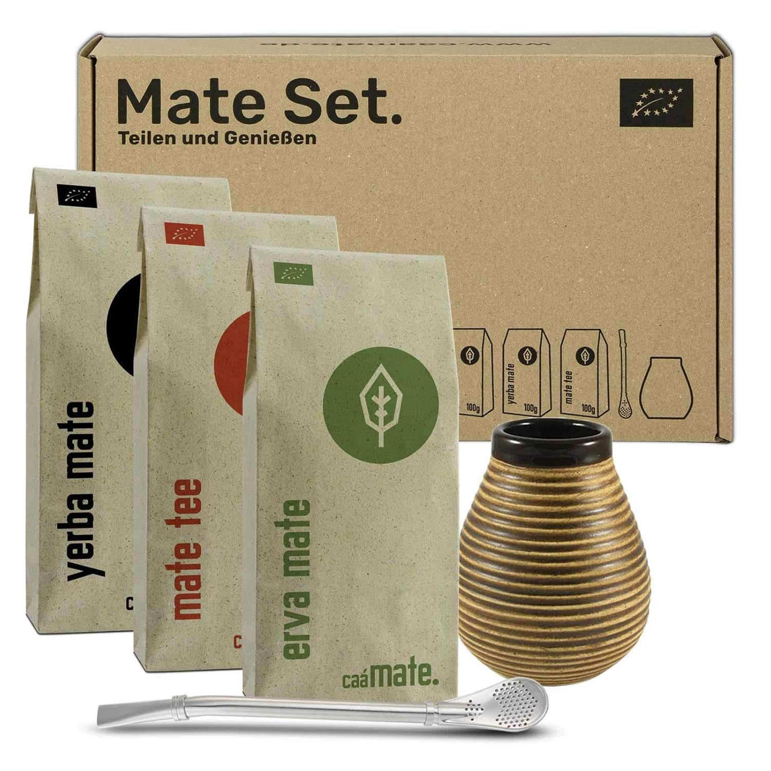 Zestaw do herbaty Ceramic Mate ● 3 odmiany BIO Mate + kubek Mate + Bombilla + instrukcja przygotowania (Vintage)