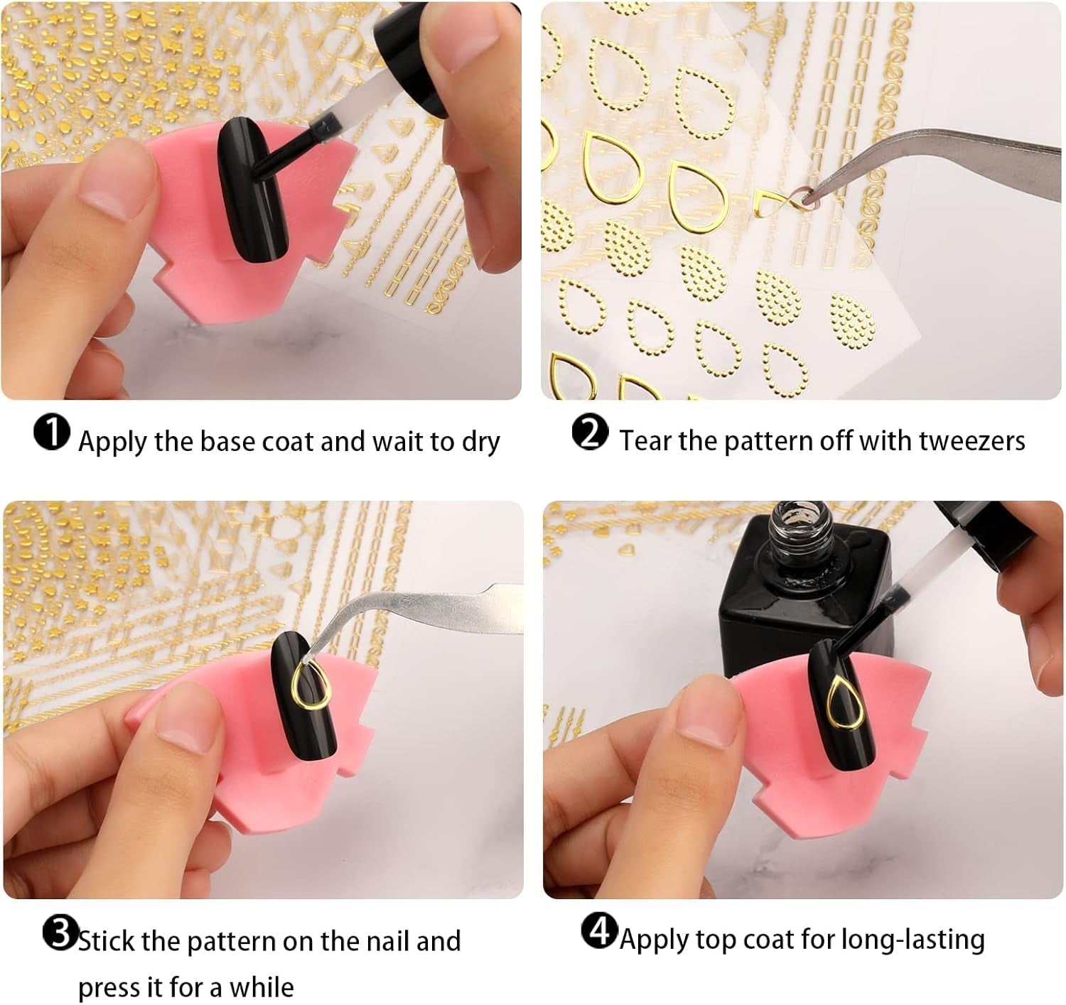 MWOOT 10 arkuszy Złota Nagelsticker Abziehbilder Nail Art Naklejka, Zestaw samoprzylepnych naklejek do paznokci 3D Linien Streifenband Design, Diy Metallisch Nailart Aufkleber Maniküre Zubehör Für Nagel Dekoration