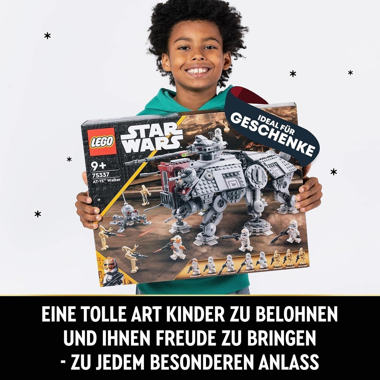 LEGO Star Wars Mobilny model zabawkowy At-Te Walker Zestaw minifigurek zawierający 3 żołnierzy-klonów, droidy bojowe i droida karłowatego 75337 Zestawy do budowania Besuche den LEGO-Store