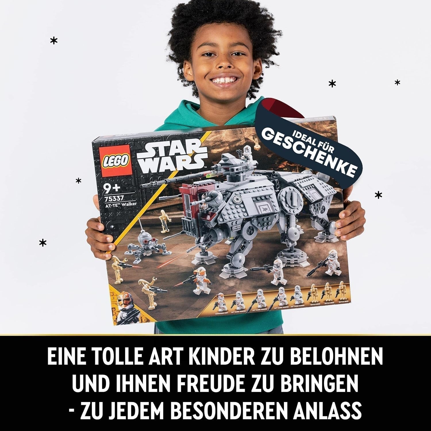 LEGO Star Wars Mobilny model zabawkowy At-Te Walker Zestaw minifigurek zawierający 3 żołnierzy-klonów, droidy bojowe i droida karłowatego 75337 Zestawy do budowania Besuche den LEGO-Store