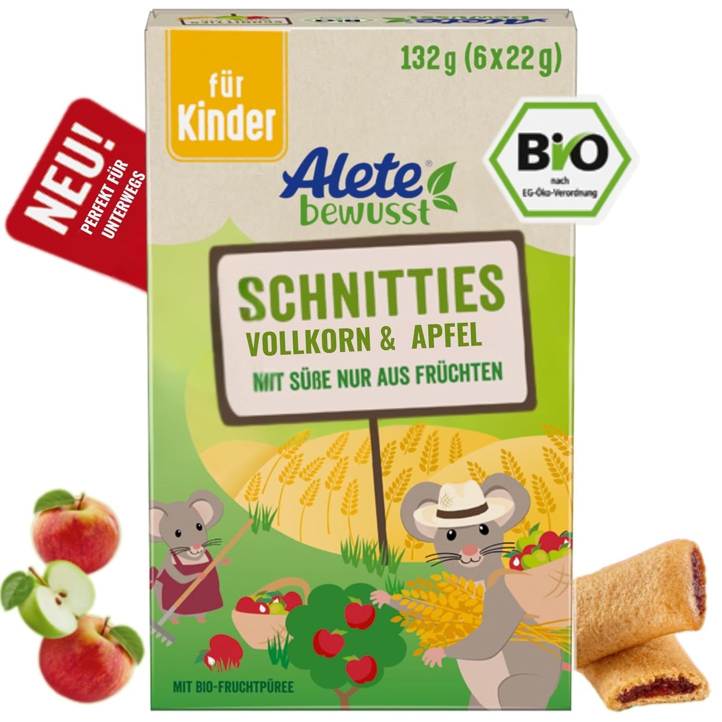 Alete Organiczne placki w plasterkach z pełnymi ziarnami i jabłkiem 6 x 22 g