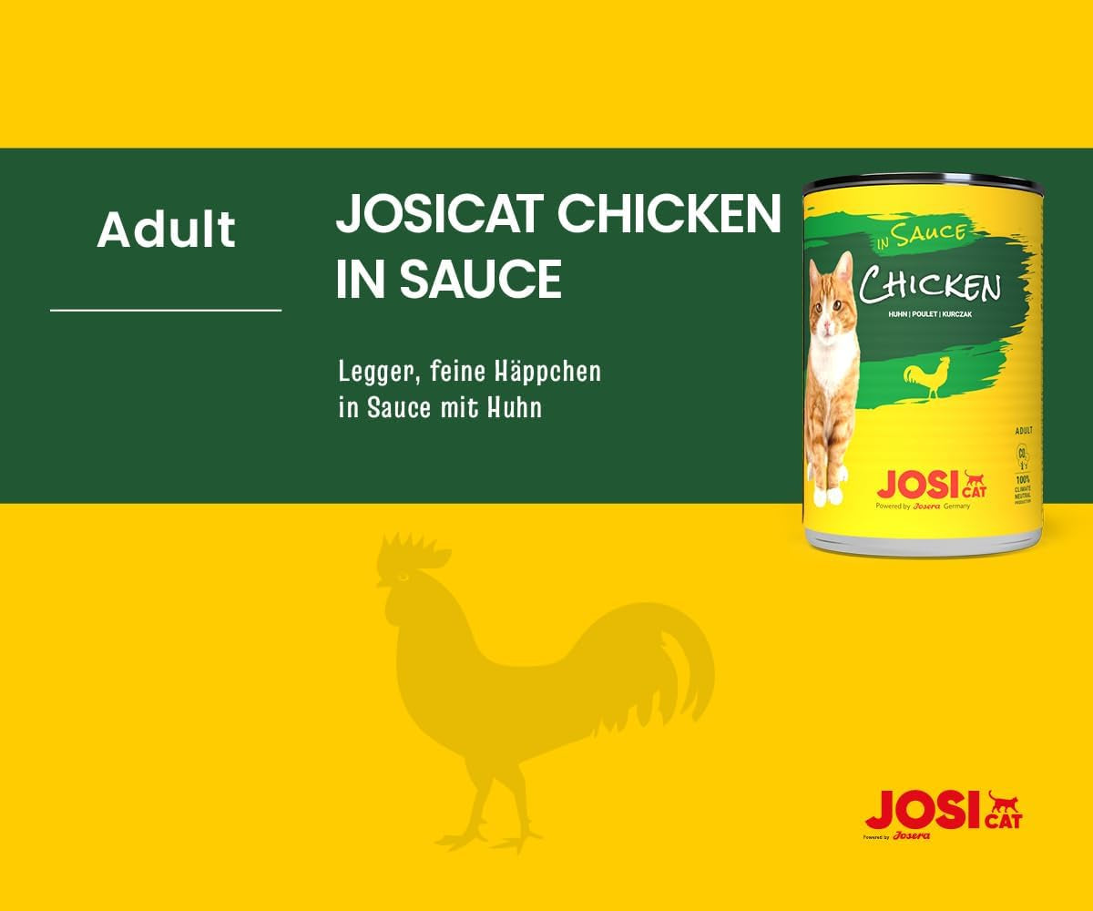 JosiCat Kurczak w Sosie (12 x 415 g) | Dorosły | Mokra karma premium dla dorosłych kotów | Kurczak w sosie | Witamina D3 i E | Wspierane przez JOSERA | Mokra karma dla kotów | Kompletne pożywienie | Opakowanie 12 sztuk