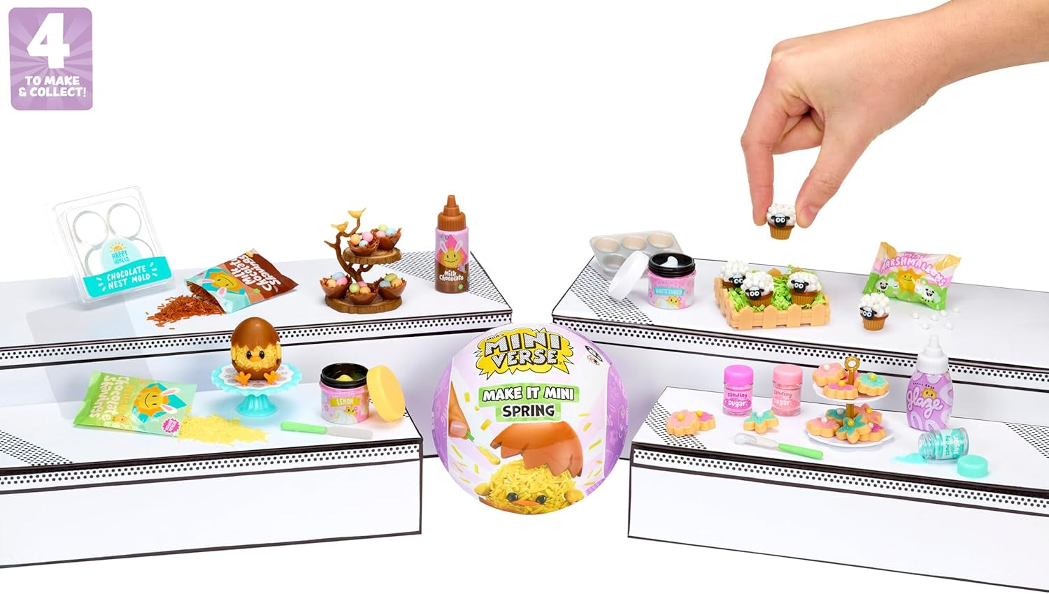 Seria Miniverse Make It Mini Spring firmy MGA – sezonowe miniaturowe przedmioty kolekcjonerskie z żywicy do majsterkowania i ekspozycji z replikami, niejadalnymi składnikami – dla kolekcjonerów i dzieci w wieku od 8 lat