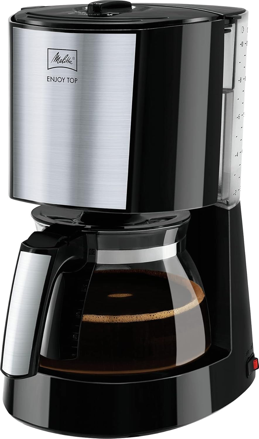 Melitta Enjoy Top Therm - Ekspres do espresso z filtrem i dzbankiem termicznym ze stali nierdzewnej na maksymalnie 10 filiżanek kawy, kolor czarny/stal nierdzewna