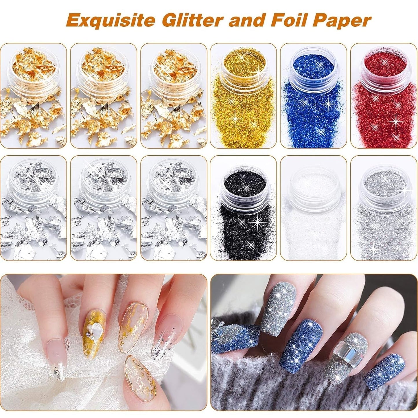 Zestaw MELLIEX 45 Stück Nail Art Dekoration Zubehör, Nägel Pinsel Strasssteine ​​​​Glitzer Goldfolie Nageldesign Dotted Pen Streifenband Für Nagelkunst Zestaw do manicure
