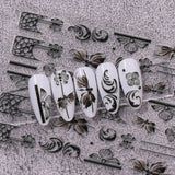 JMEOWIO 3D Nagelsticker Schwarz Weiß Blume Nail Art Naklejka Selbstklebend Nagelaufkleber 5D Stereoskopisch Blumen Dekoration Nageldesign Zubehör 4 Blatt