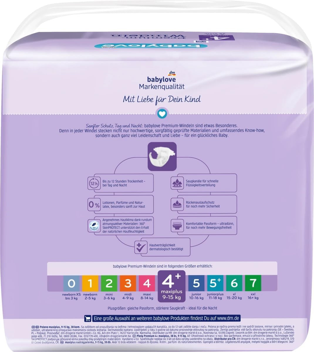 Pieluszki Premium rozm. 4+, maxi plus 9-20 kg, 1 x 38 szt