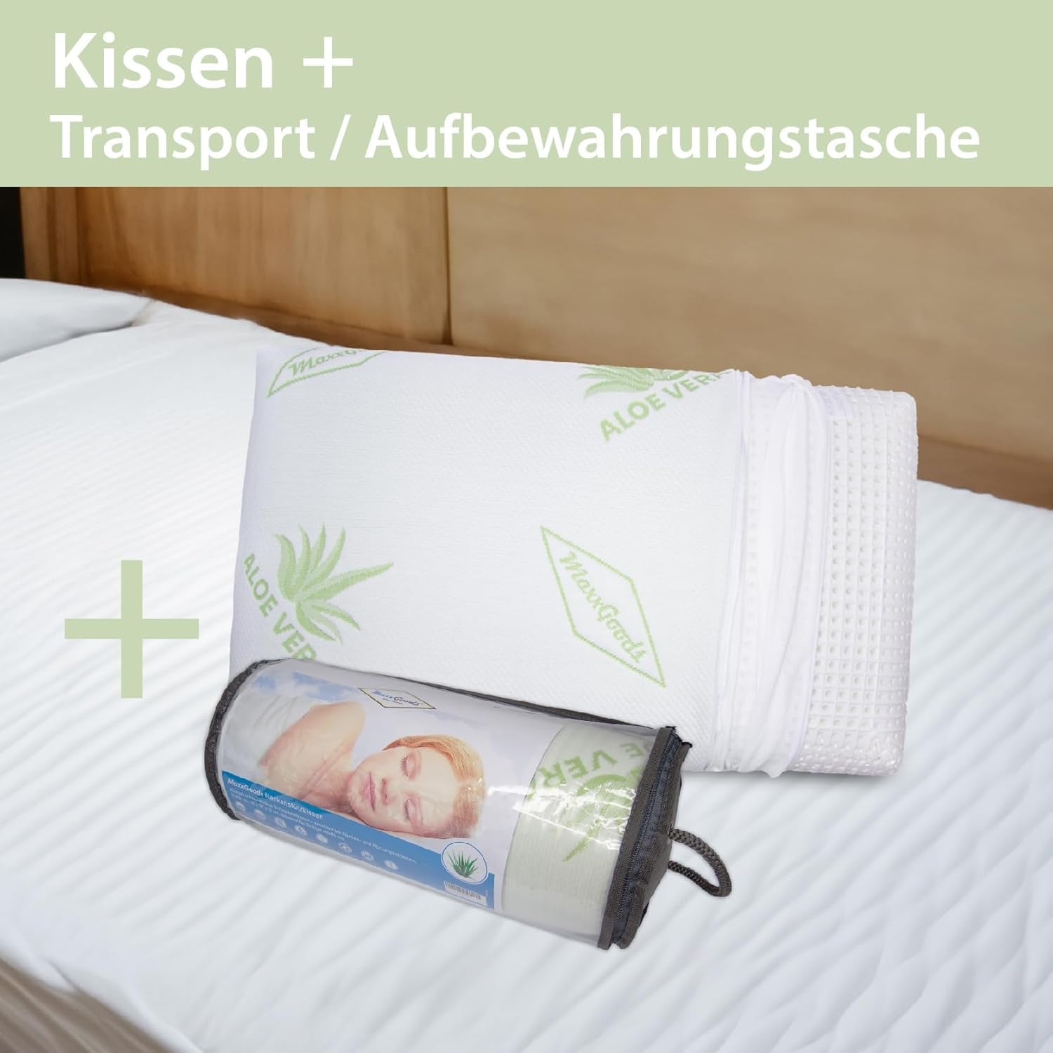 Poduszka ortopedyczna Maxxgoods Poduszka podtrzymująca szyję z pianki Visco Gel z pokrowcem ochronnym Aloe Vera i pokrowcem wewnętrznym ze 100% bawełny - Poduszka do spania na brzuchu, na plecach i na boku (42 cm x 70 cm x 12 cm) Poduszki ortopedyczne na szyję Naty Shop