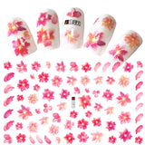 JMEOWIO Nagelsticker Frühling Blume 9 Blatt Nagelaufkleber Selbstklebend Rosa Blüte Nail Art Naklejka Dekoration Nageldesign Zubehör