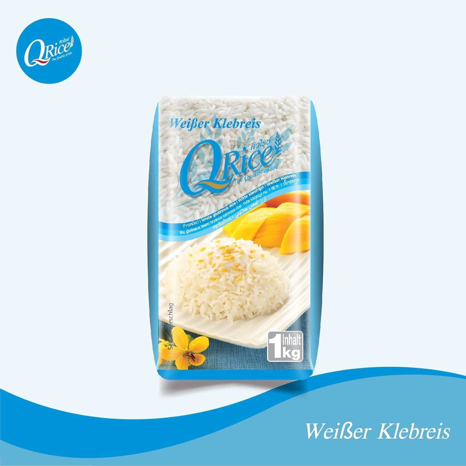Q RYŻ | Weißer Klebreis Langkorn z Tajlandii | Aromatisch mit klebriger Textur | Idealny do curry, sushi, mochi lub puddingu ryżowego 1 x 1 kg