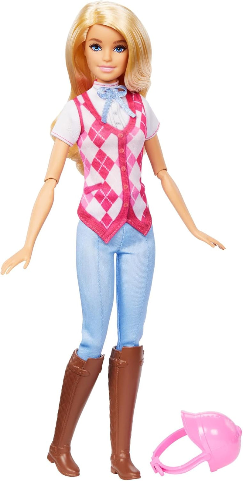 Lalka Barbie Malibu i akcesoria z filmu Barbie Mysteries: The Secret Horse Adventure, w tym modna lalka, odpinany strój do jazdy konnej i kask, HXJ38