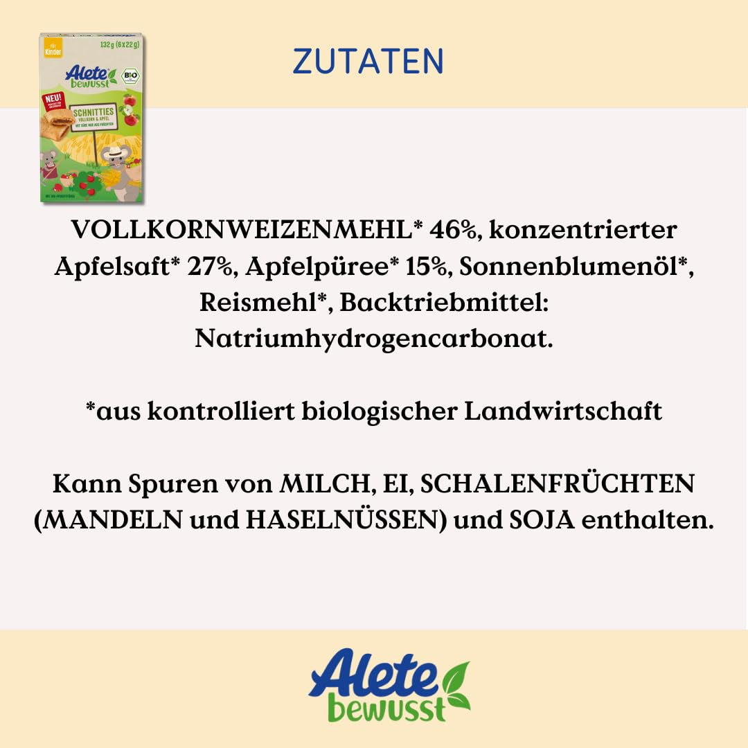 Alete Organiczne placki z pełnoziarnistych jabłek w plasterkach 8 x 132g