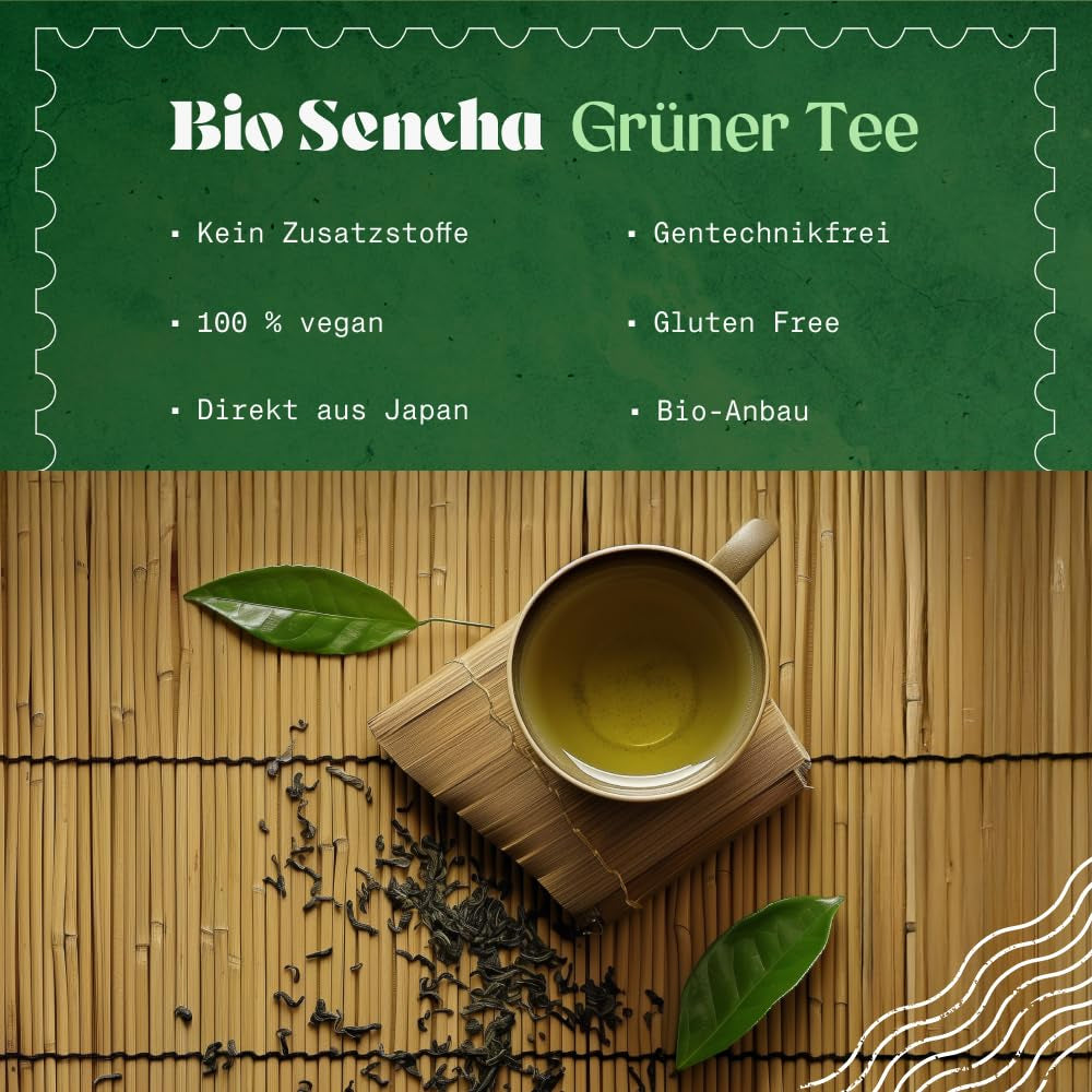 Naturalebio Japońska herbata Sencha - 200 g Organiczna herbata zielona - 100% czysta i naturalna zielona herbata Sencha - luźne liście z pierwszego zbioru - produkt ekologiczny uprawiany w Japonii