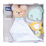Chicco, zestaw upominkowy My Sweet Doudou Baby, miękki kocyk DouDou, welurowy smoczek, wytłoczony gryzak w kształcie słonia, pomysły na prezenty dla noworodków od 0 miesiąca życia