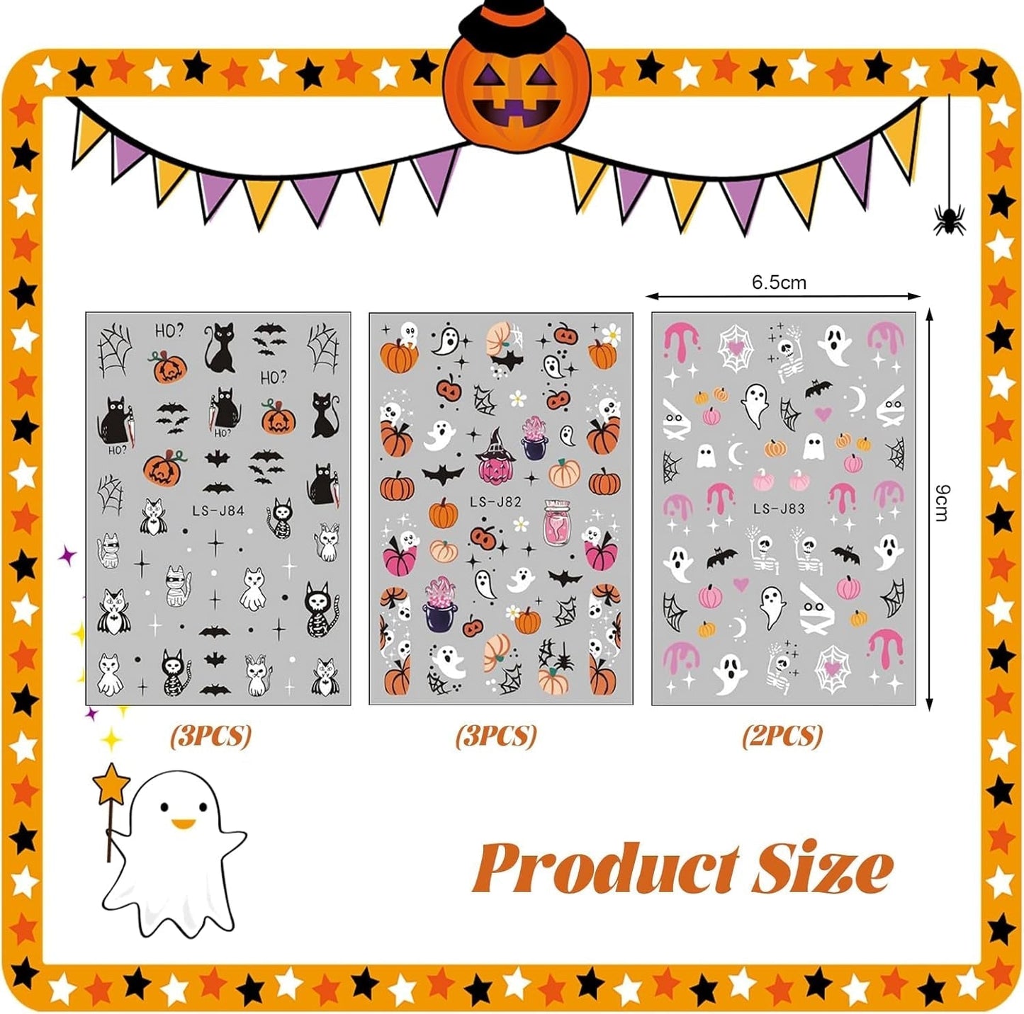 Nagelsticker Halloween, 8 Blätter Halloween Nagelsticker, Kürbis naklejka na paznokcie, zdobienia paznokci, Nagel Charms, Nagel Zubehör, Nageldesign, Boże Narodzenie (typ A)
