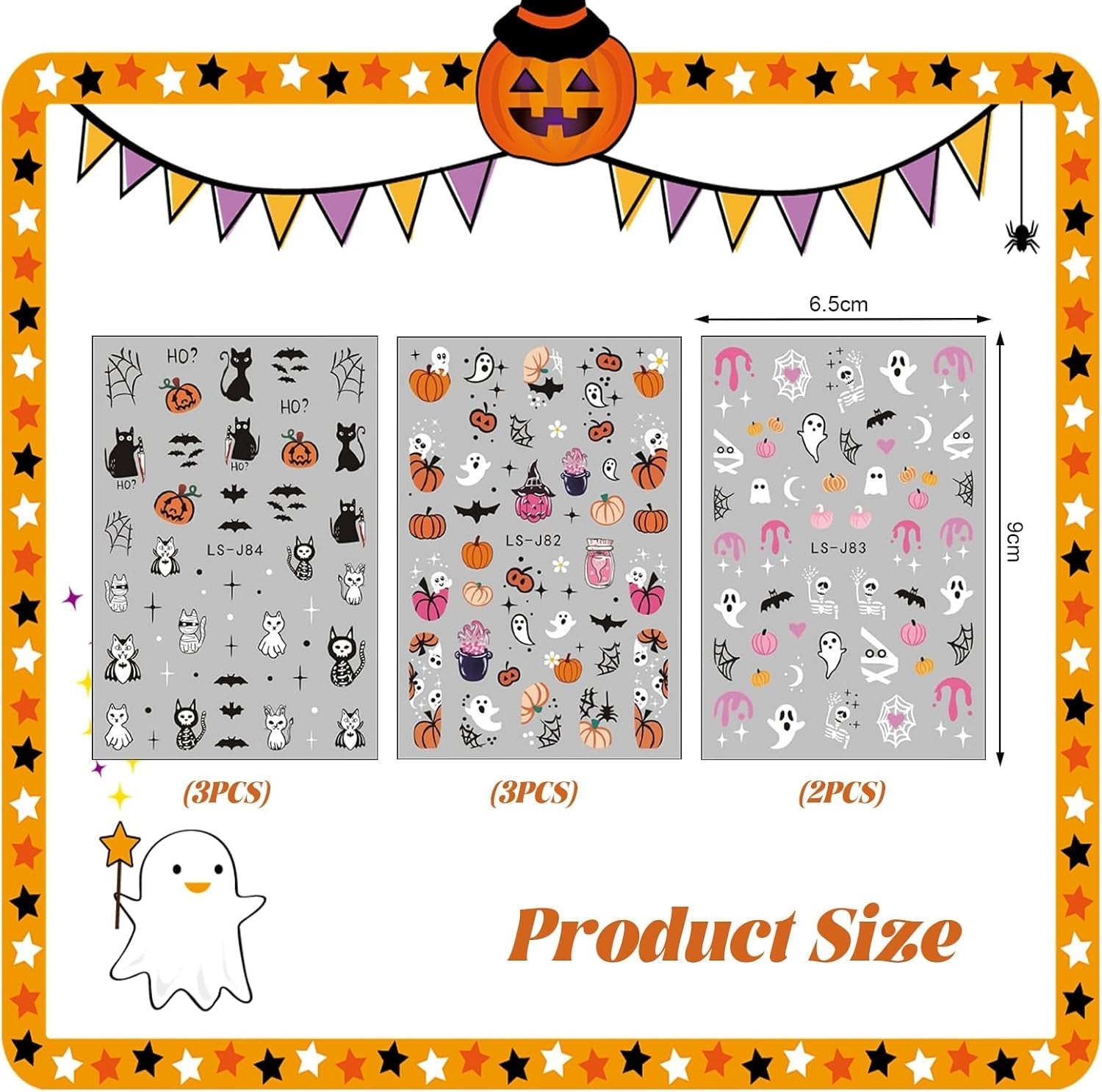 Nagelsticker Halloween, 8 Blätter Halloween Nagelsticker, Kürbis naklejka na paznokcie, zdobienia paznokci, Nagel Charms, Nagel Zubehör, Nageldesign, Boże Narodzenie (typ A)