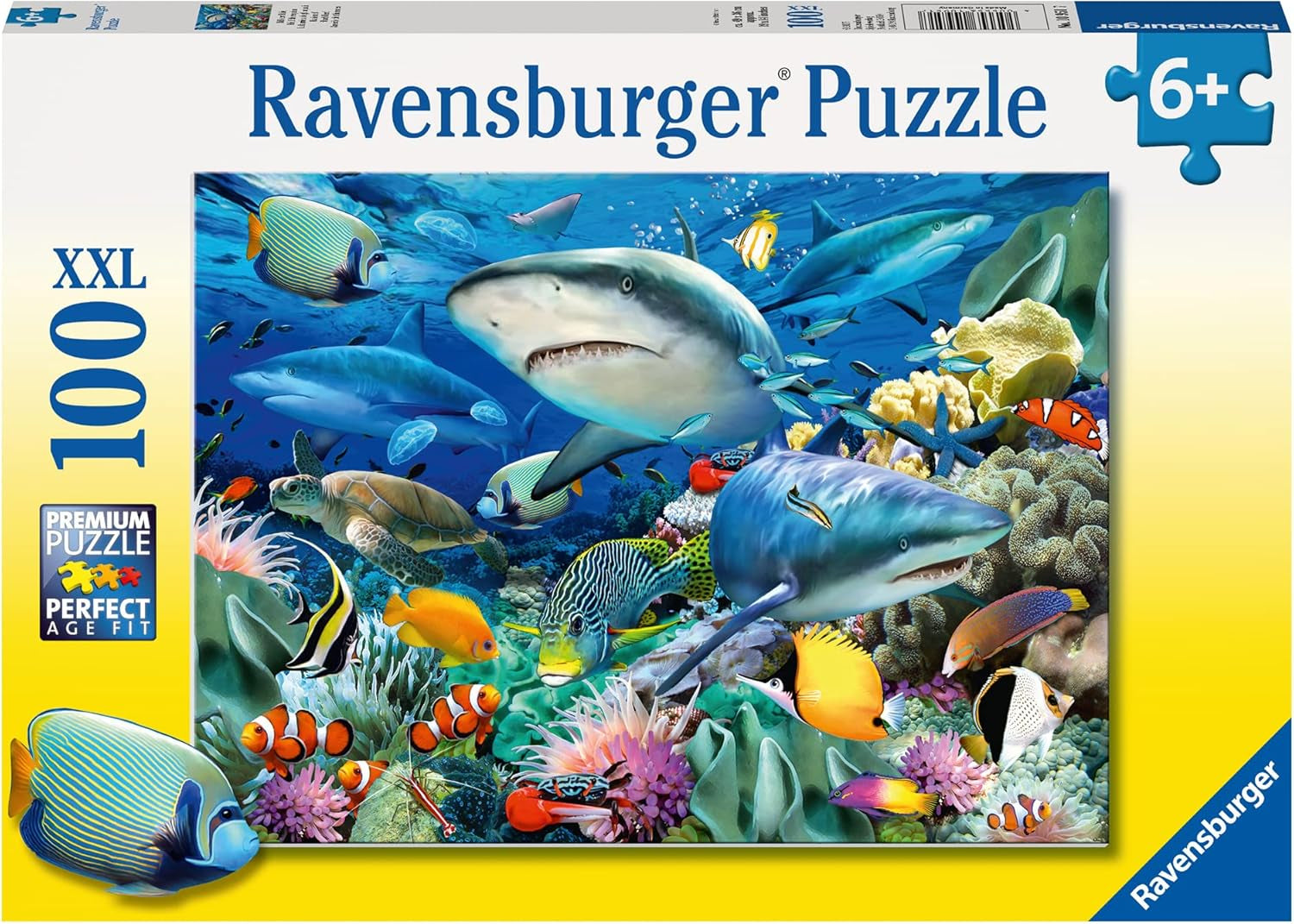 Puzzle dla dzieci Ravensburger - 10951 Reef Of Sharks - Podwodny świat puzzle dla dzieci od 6 lat zawierające 100 elementów w formacie XXL Puzzle Naty Shop Single