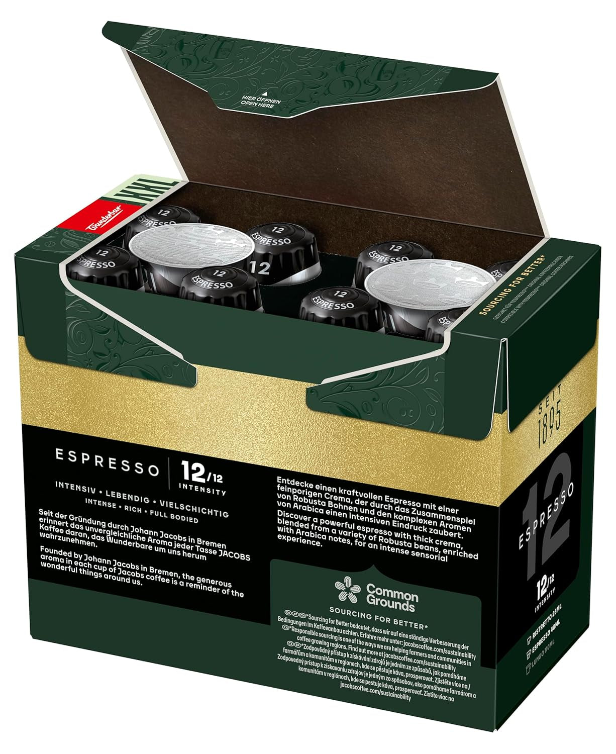 Jacobs Kaffeekapseln Espresso Ristretto, Megapack XXL, Intensität 12/12, 5 x 40 Getränke, kompatybilna z Nespresso* Kaffee Kapseln, 200 Kapseln