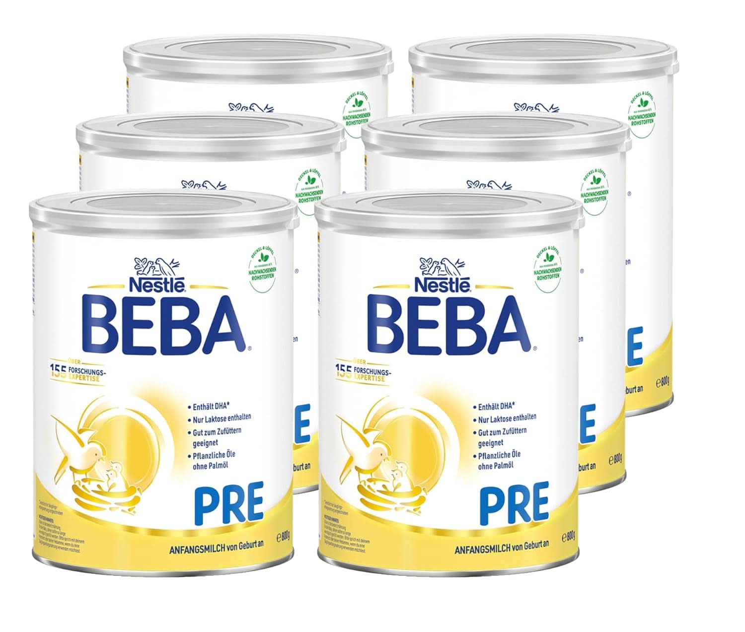 BEBA PRE Mleko początkowe od urodzenia, żywność dla niemowląt z DHA, tylko laktozą, bez oleju palmowego, opakowanie 3 (3 x 800 g) Naty Shop PRE 6 x 800 gramów