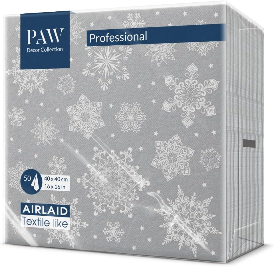 PAW - Serwetki Airlaid (40 x 40 cm) I 50 sztuk I Idealne na Boże Narodzenie, zimę, święta I Dekoracje stołu wigilijnego I Serwetki Airlaid Gałązki zimowe I Gałęzie zimowe