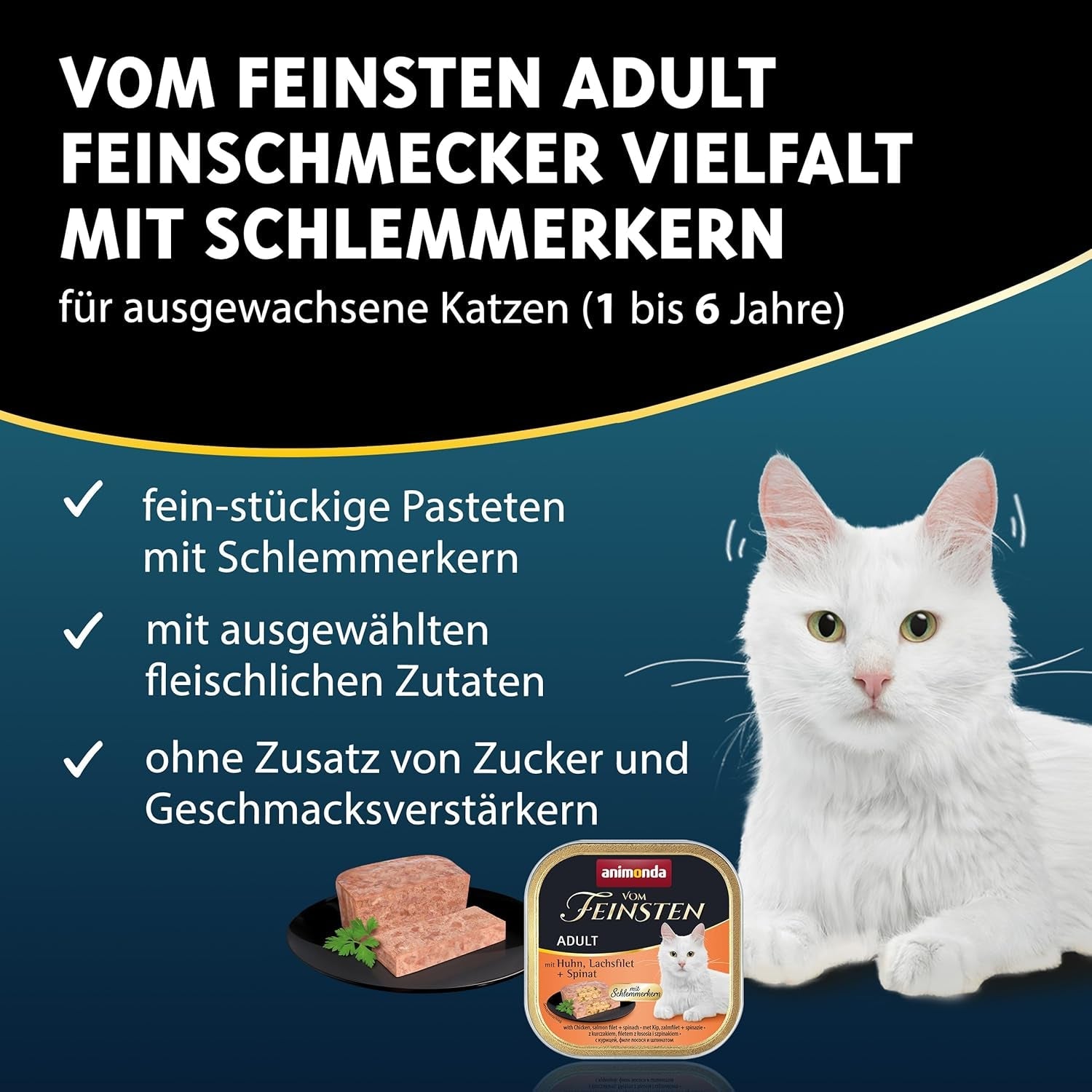 animonda Vom Feinsten Adult Gourmet Variety (32 x 100 g), bezzbożowa i bezcukrowa mokra karma dla dorosłych kotów z nieodpartym smakiem.