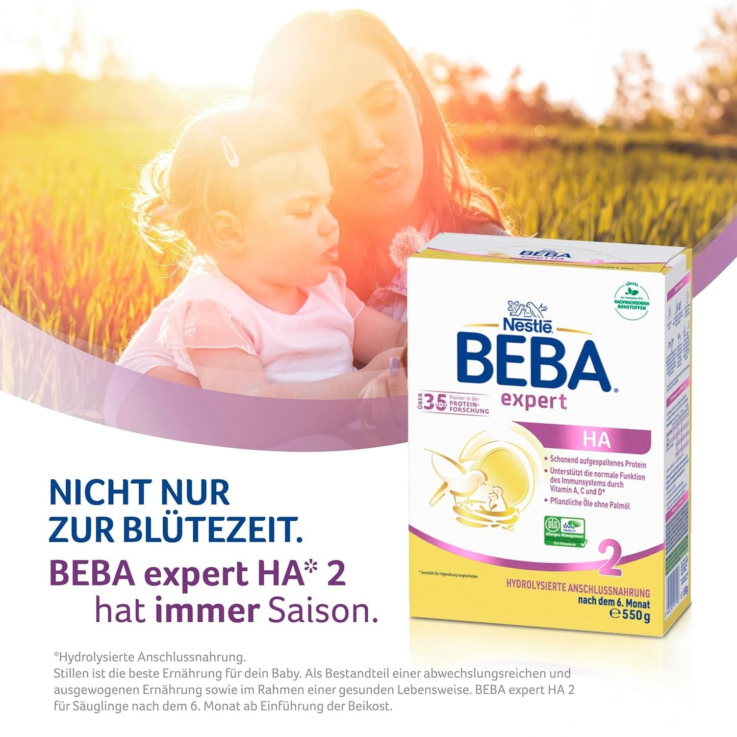 BEBA Expert HA 2 Mleko następne po 6 miesiącu, żywność dla dzieci z hydrolizatem białka, tylko laktoza, bez oleju palmowego, opakowanie 6 szt. (6 x 550 g) Naty Shop