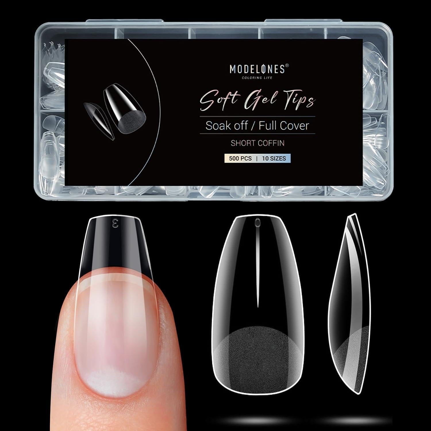 Modelones Tipsy 510 sztuk - Zestaw Tipsów Full Cover, Zestaw Tips Żelowych, Tipsy z żywicy PMMA do polerowania, Sztuczne paznokcie do klejenia na Nail Art DIY, Short Squoval