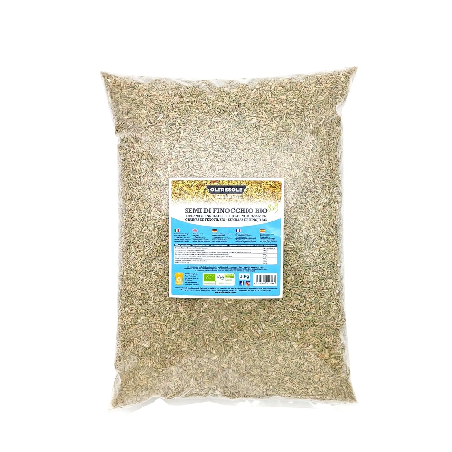 Organiczne nasiona kopru włoskiego 3 kg Organiczne całe nasiona Idealne do ziołowych herbat trawiennych i przepisów Idealny do pieczenia Wygodny rozmiar