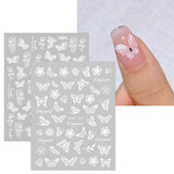 JMEOWIO Nagelsticker Frühlings Weiß Blume 12 Blatt Nail Art Naklejka Selbstklebend Nagelaufkleber Sommer Schmetterling Blumen Blatt Dekoration Nageldesign Zubehör