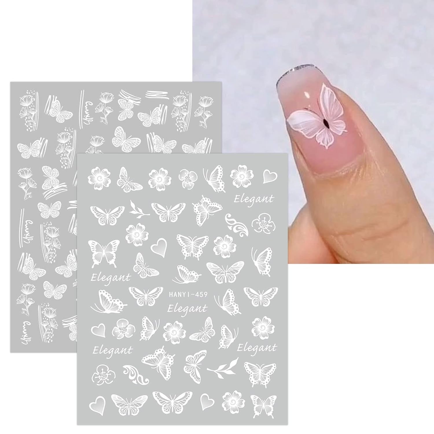 JMEOWIO Nagelsticker Frühlings Weiß Blume 12 Blatt Nail Art Naklejka Selbstklebend Nagelaufkleber Sommer Schmetterling Blumen Blatt Dekoration Nageldesign Zubehör