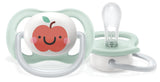 Smoczek Philips AVENT ultra air – 2 sztuki, niezawierający BPA, oddychający, dla dzieci w wieku 0–6 miesięcy, w zestawie etui i sterylizator, jabłko/gruszka (model SCF080/17)