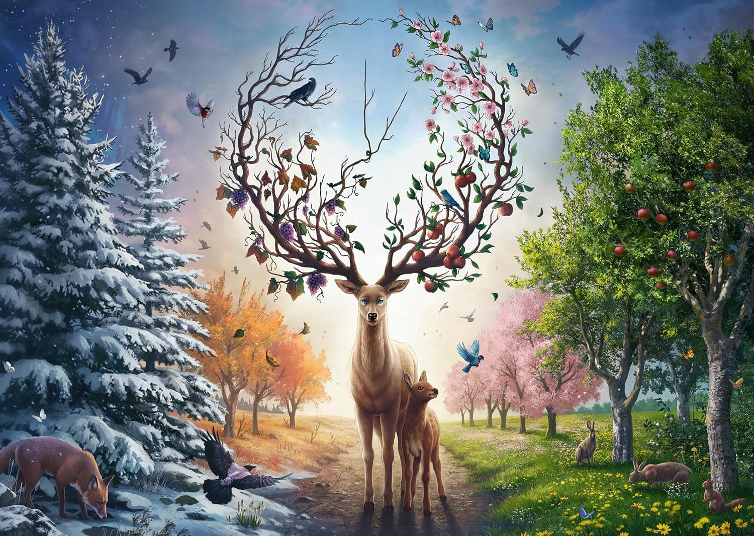 Ravensburger Puzzle 12001088 - Magiczny jeleń i cztery pory roku - 1000 elementów Puzzle dla dorosłych 14+ Puzzle Naty Shop Domyślny tytuł