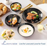 LOVECASA Seria Daphne Zestaw porcelanowych naczyń obiadowych SWEET 24-częściowy zestaw kombinowany Talerze obiadowe w złotym stylu Talerze deserowe Miski na płatki zbożowe i talerze obiadowe dla 6 osób