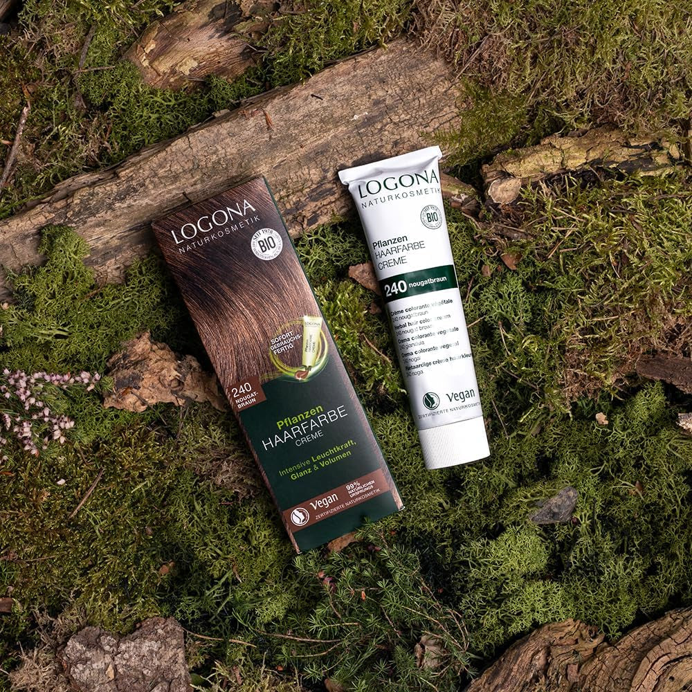 LOGONA Natural Cosmetics Roślinny krem koloryzujący do włosów 240 Nugat Brown, Naturalna farba do włosów brązowych z henną, krem koloryzujący do odcieni brązu, koloryzująca do włosów ciemnych, 150ml Farba do włosów Naty Shop
