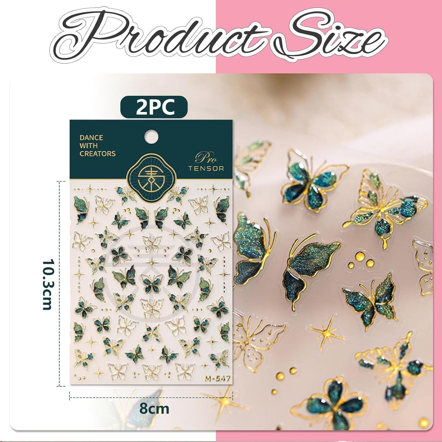 2 Blätter 5D Schmetterling Nagelsticker Selbstklebend, Nagelsticker Gold Rand, Nagel Designing Zubehör, Naklejki do zdobienia paznokci, Schmetterlinge Deko Nagelaufkleber, Nageltattoos
