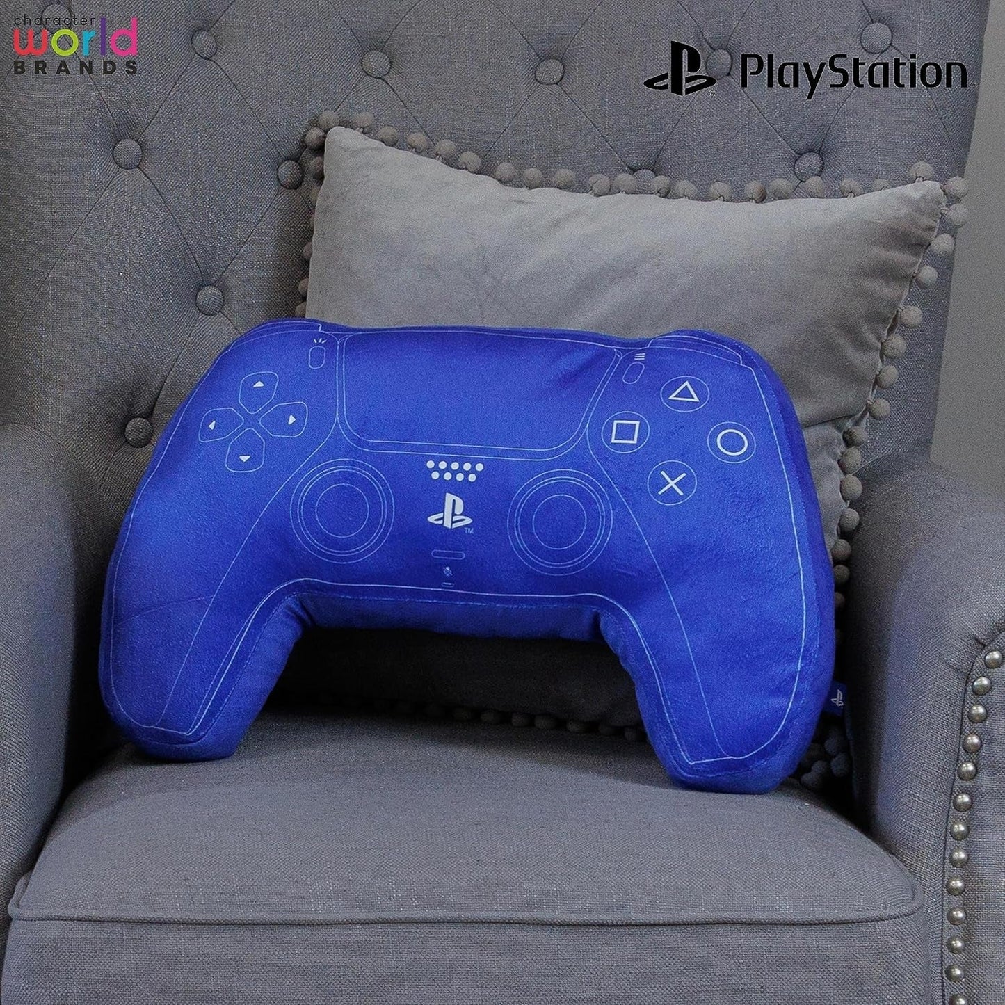Świat postaci: Oficjalnie licencjonowana poduszka w kształcie kontrolera Playstation, projekt słuchawki, wypchana pluszowa poduszka | Niebieskie standardowe poduszki Naty Shop, idealne do dekoracji sypialni lub zabaw