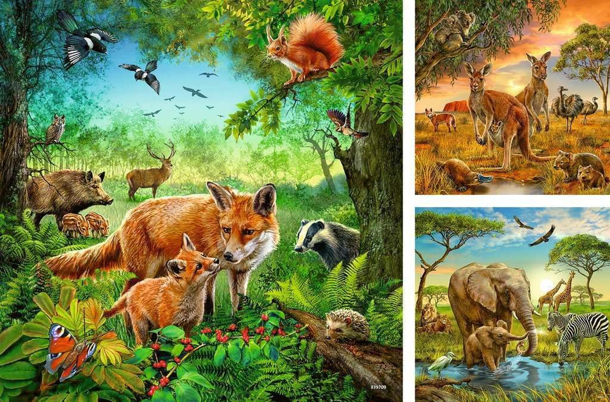 Ravensburger Puzzle dla dzieci - 09330 Zwierzęta Ziemi - Puzzle dla dzieci od 5 lat, składające się z 3X49 elementów Puzzle Naty Shop